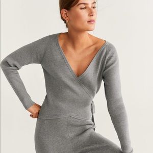 Mango gray wrap cardigan rib sweater